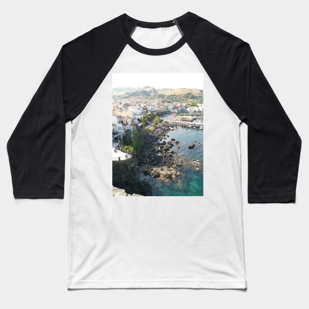 Acicastello Castle panorama to beach Baseball T-Shirt by foxxya